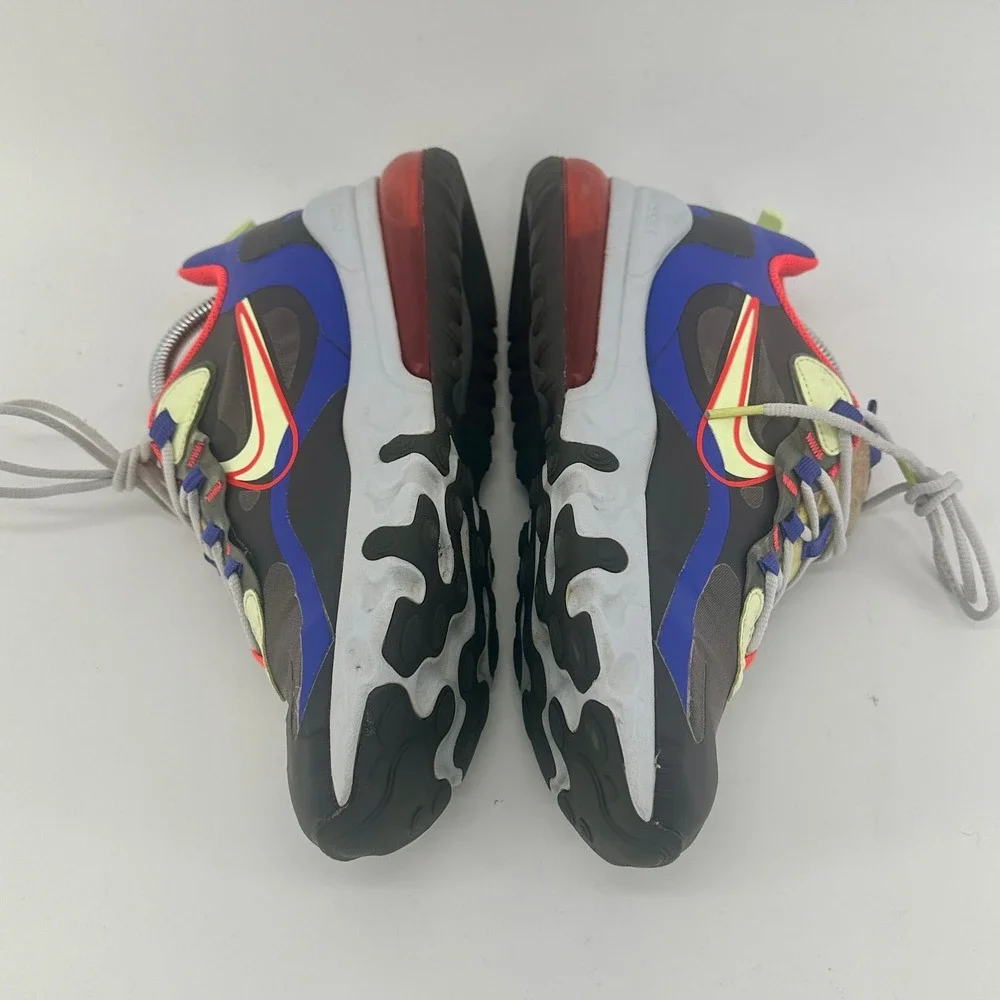 Nike Air Max 270 React Kids 7Y Gray Blue Red Yellow CT1630-001 Low Top Sneakers